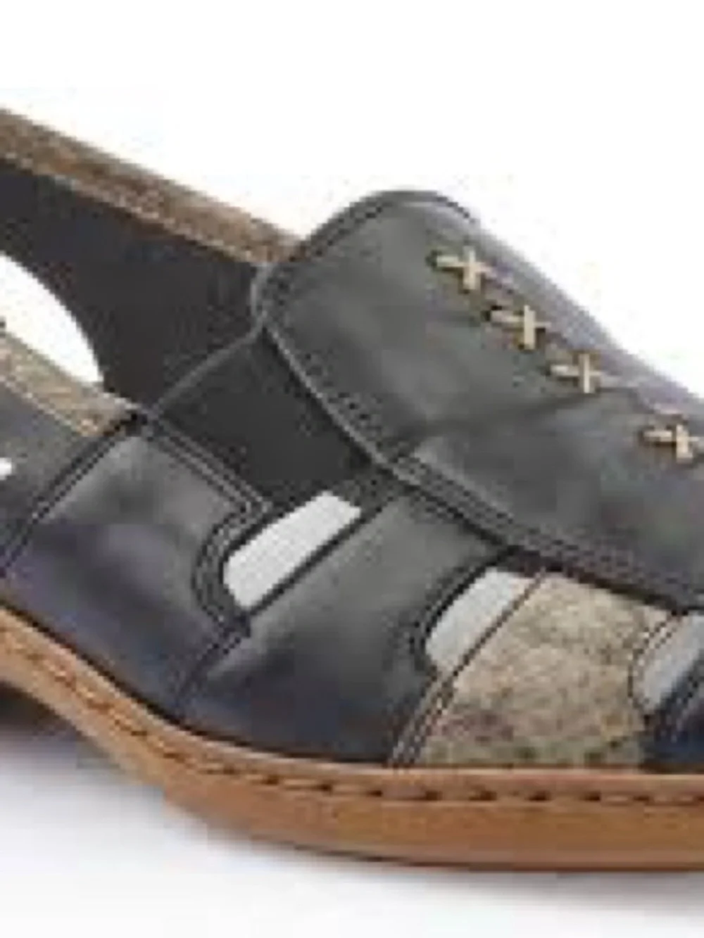 Rieker Navy Slip-On Leather Loafers with Contrast Stitching